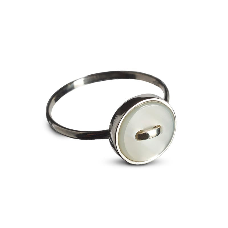 anello argento bottoncino madreperla bianca made in italy