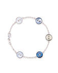 bracciale argento catenina cinque bottoncini madreperla blu azzurra bianca made in italy