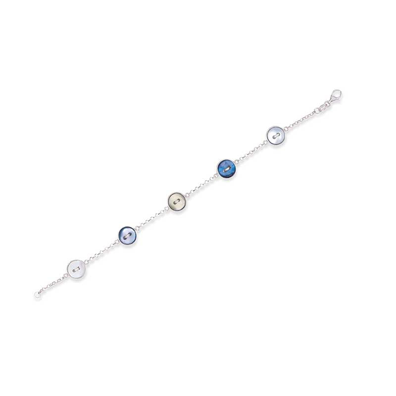 bracciale argento catenina cinque bottoncini madreperla blu azzurra bianca made in italy