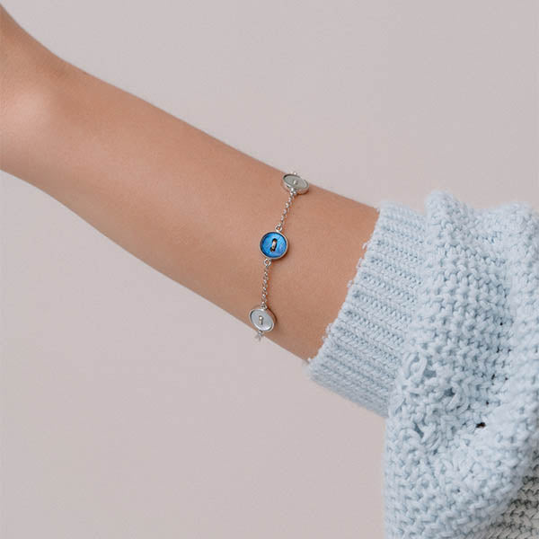 bracciale argento catenina cinque bottoncini madreperla blu azzurra bianca made in italy